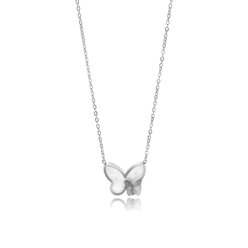 Sweet Butterfly 304 Stainless Steel Shell Inlay Pendant Necklace