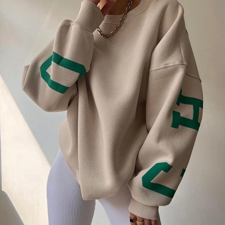 Letter Printed Thick Top Long Sleeve Sweatshirt at Hiphopee