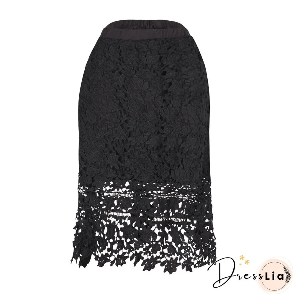 Elastic Waist Lace Midi Skirts