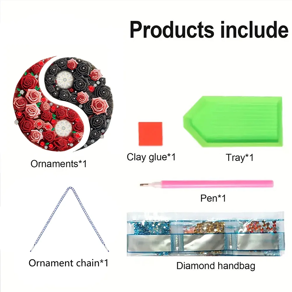 Rose Yin Yang 2D Flat DIY Diamond Painting Set Diamond Art Pendant Home Decor