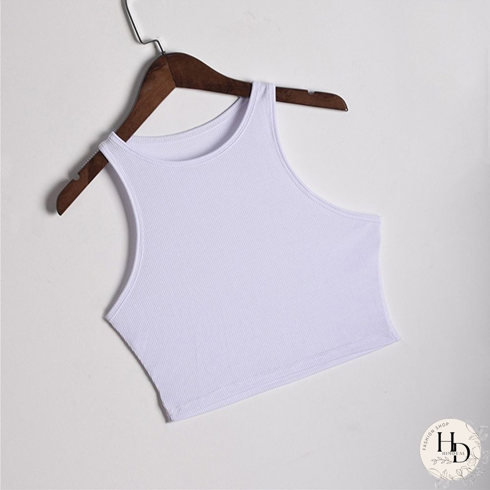 White Knitted Round Neck Women T-Shirt Sexy Sleeveless Camisole Crop Top Woman Tight Stretch Tank Top Ladies Tee Top Streetwear