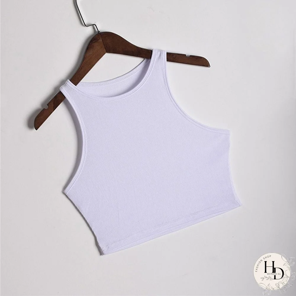 White Knitted Round Neck Women T-Shirt Sexy Sleeveless Camisole Crop Top Woman Tight Stretch Tank Top Ladies Tee Top Streetwear