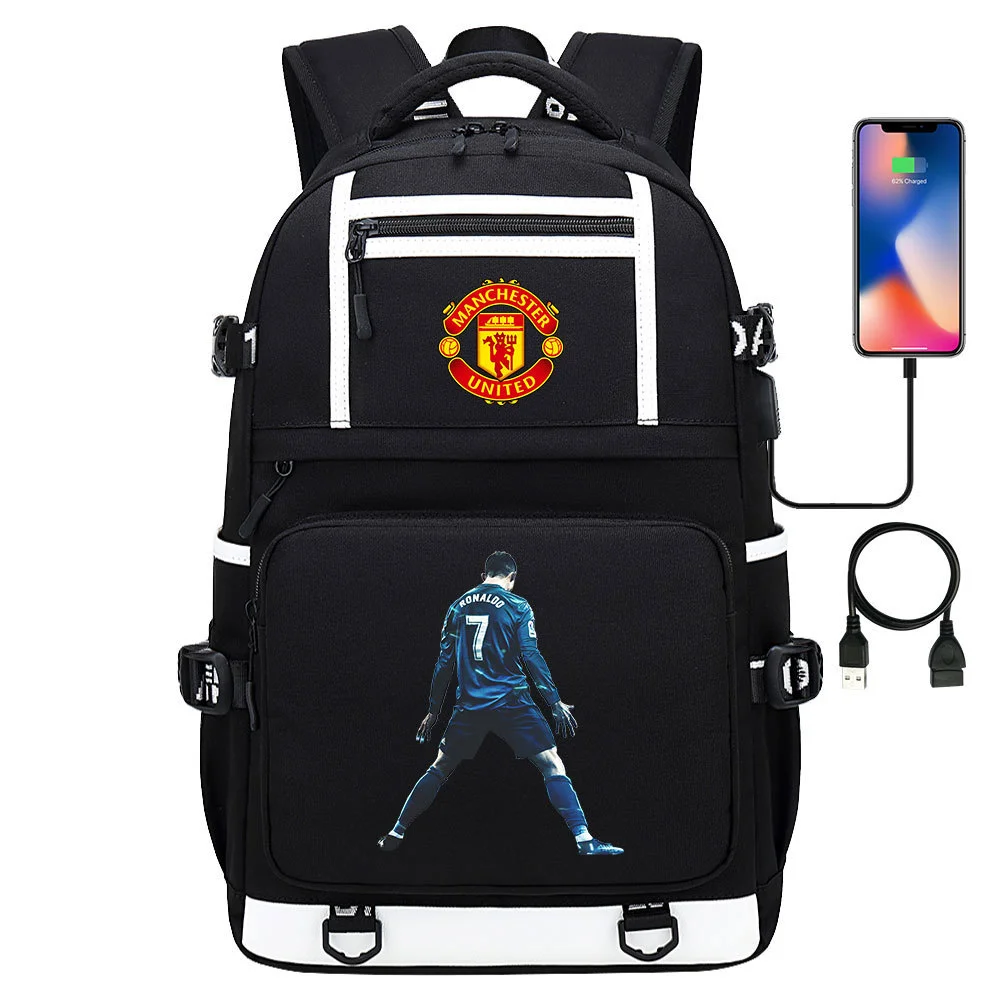 Buzzdaisy Cristiano Ronaldo Printed Backpack with USB Charging Port and Laptop Protection - Multi-Pocket Large Capacity Schoolbag