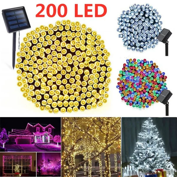 Outdoor Lighting String 200 LED Solar Garden Light Solar Power Lamp Christmas Party for Street Patio Fence Balcony Fairy Garland