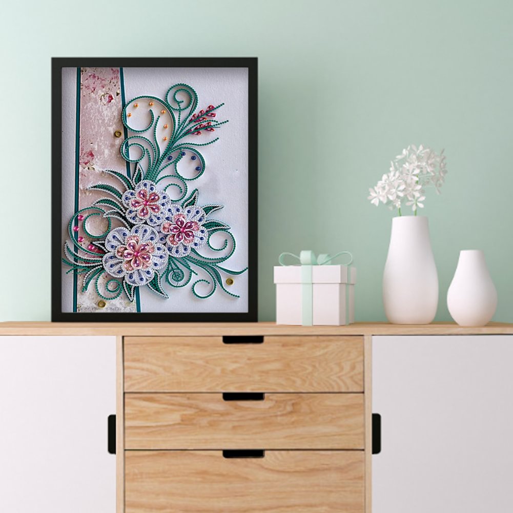 Crystal Rhinestone Diamond Painting Quilling Flower (40*30cm)