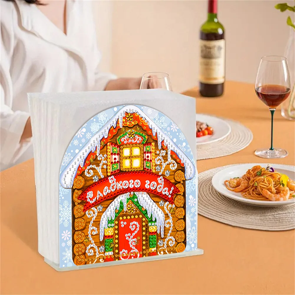 DIY Acrylic Christmas Cookie House Diamond Painting Napkin Rack Decor for Art Crafts