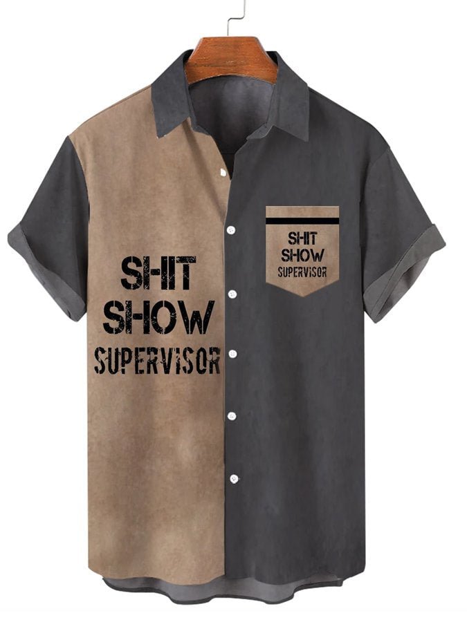 Men's Shit Show Supervisor Letter Print Short Sleeve Shir
