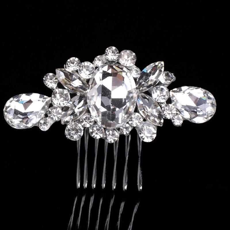 Bridal Crown Flower Alloy Plating Hollow Out Inlay Rhinestones Pearl Insert Comb 1 Piece