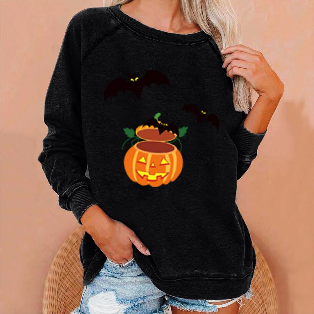Cartoonh Pumpkin Printing Sweatshirt Women 2022 Autumn Winter New Loose Casual Drop Shoulder O-neck Long Sleeve Pullover