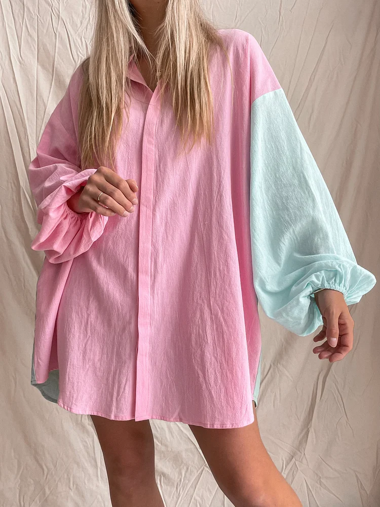 Relaxed Fit Bubble Long Sleeve Shirt Mini Dress