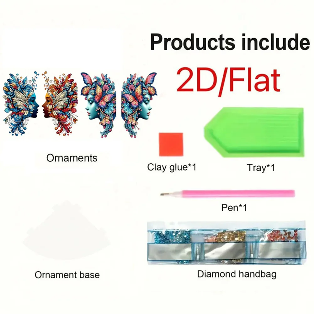 2pcs 2D Flat DIY Diamond Art Pendant DIY Home Decor Hanging Charm (Butterfly)