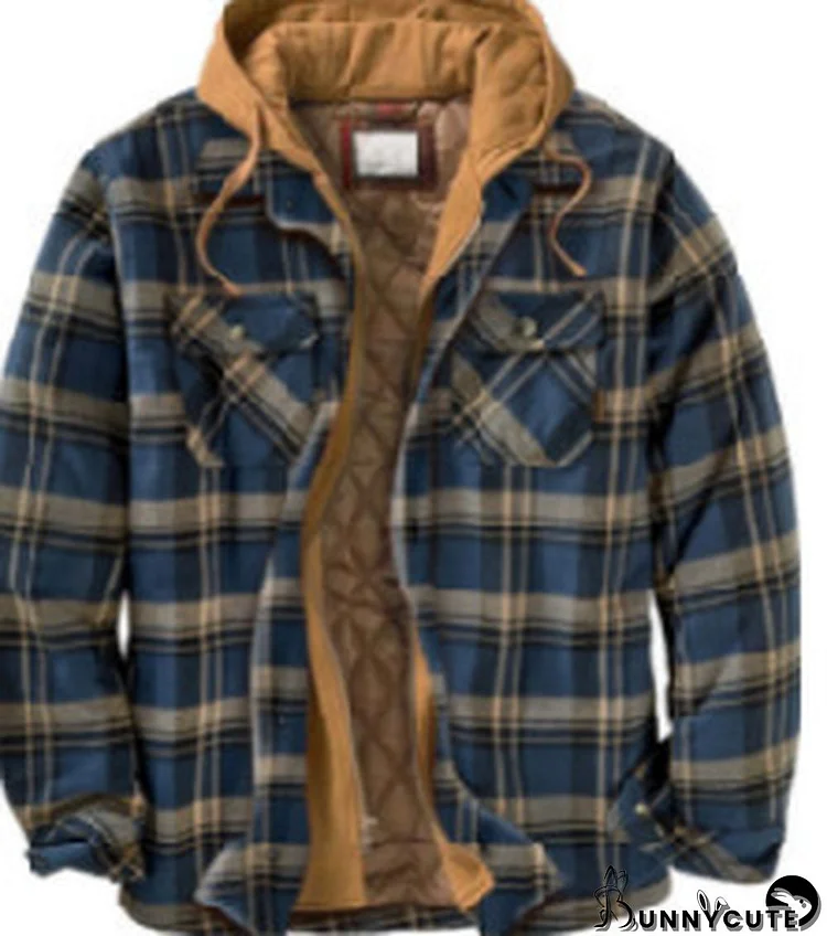 Men's Plaid Long Sleeve Oversized Hooded Jacket