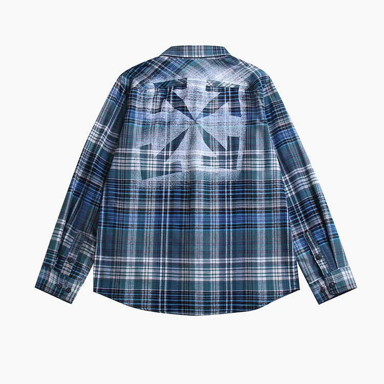 Off Ow White Irregular Splash Ink Spray Paint Arrow Fashion Brand Colorblock Check Shirt