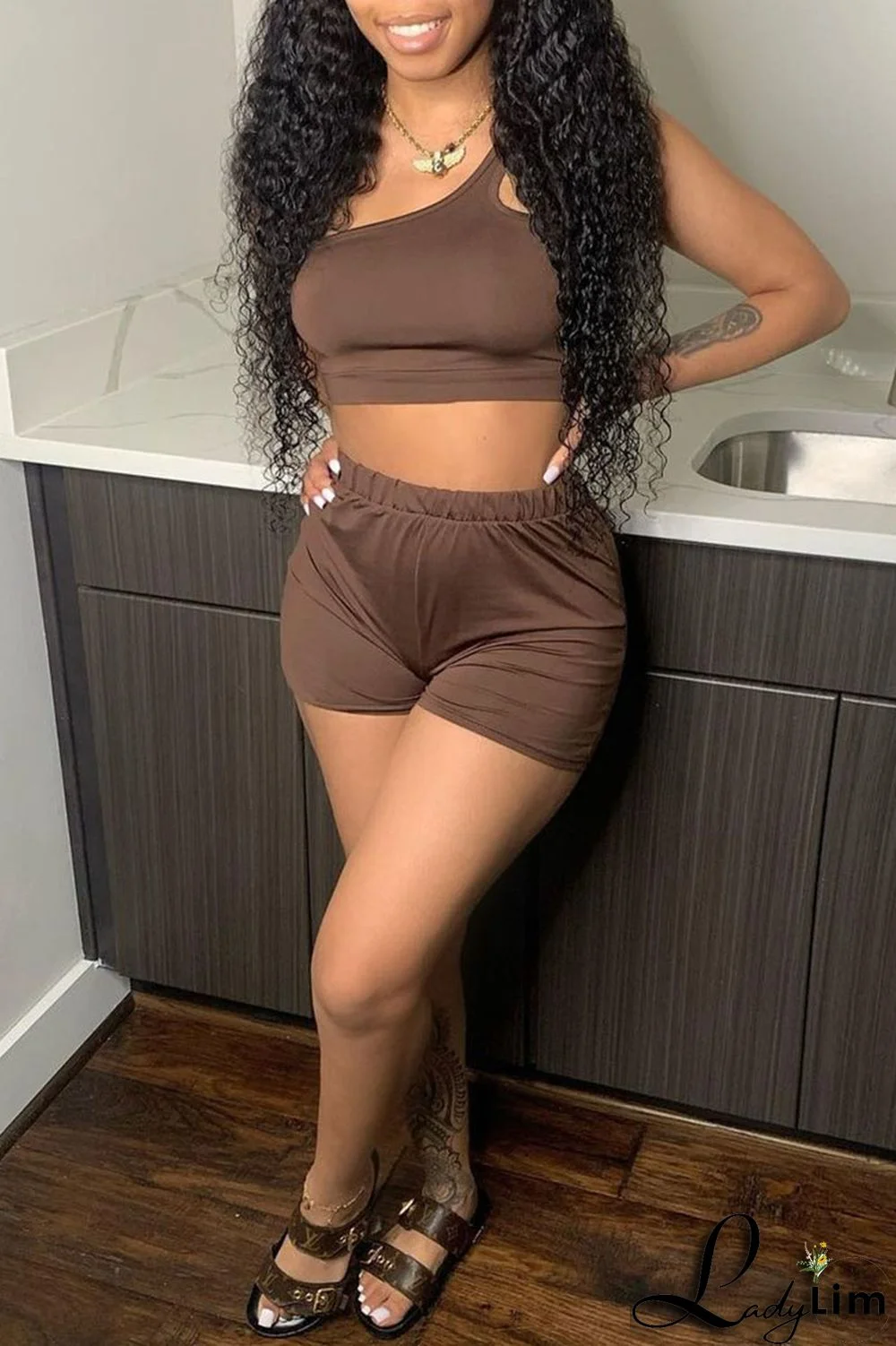 Red Sexy Solid Split Joint Asymmetrical Collar Two Pieces