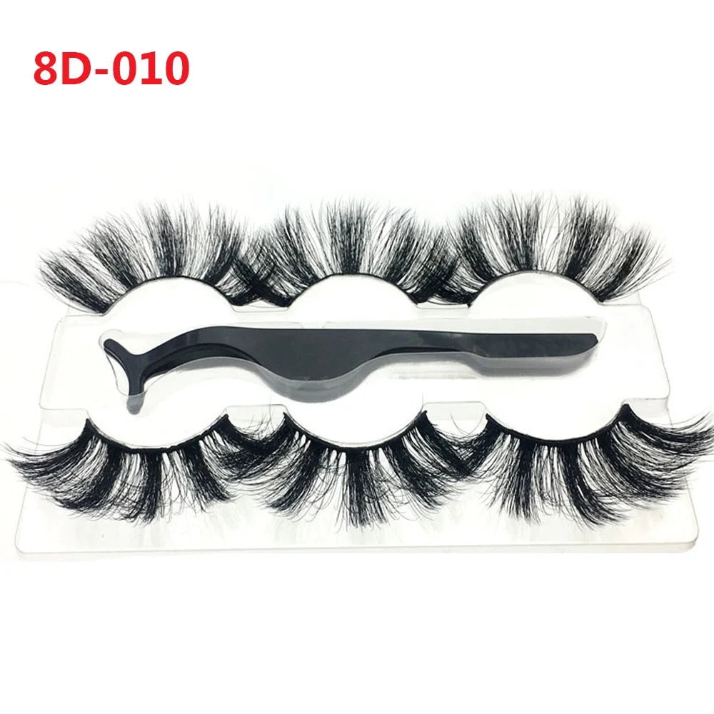 3 Pairs 25mm Handmade 5D/8D Mink False Eyelashes Wispy Fluffy Thick Dramatic Lashes Extension Eye Makeup Tools Without Glue