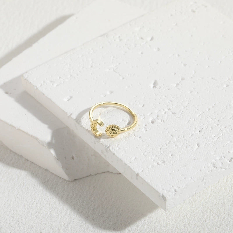 Casual Minimalist Sun Moon Copper Asymmetrical Plating 14k Gold Plated Open Ring