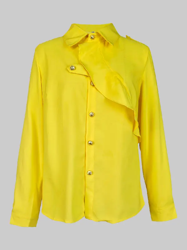 Long Sleeves Loose Buttoned Solid Color Lapel Blouses&Shirts Tops main image 1