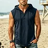 Men's Cotton Sleeveless Hoodie With Button Front And Drawstring by Inlyline