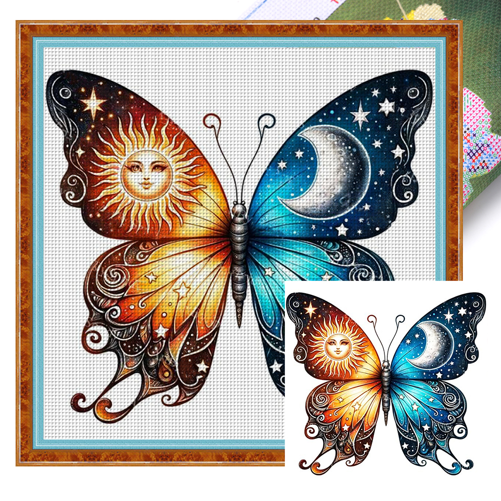 Colorful Butterfly Full 11CT Pre-stamped Canvas(45X45cm) Cross Stitch
