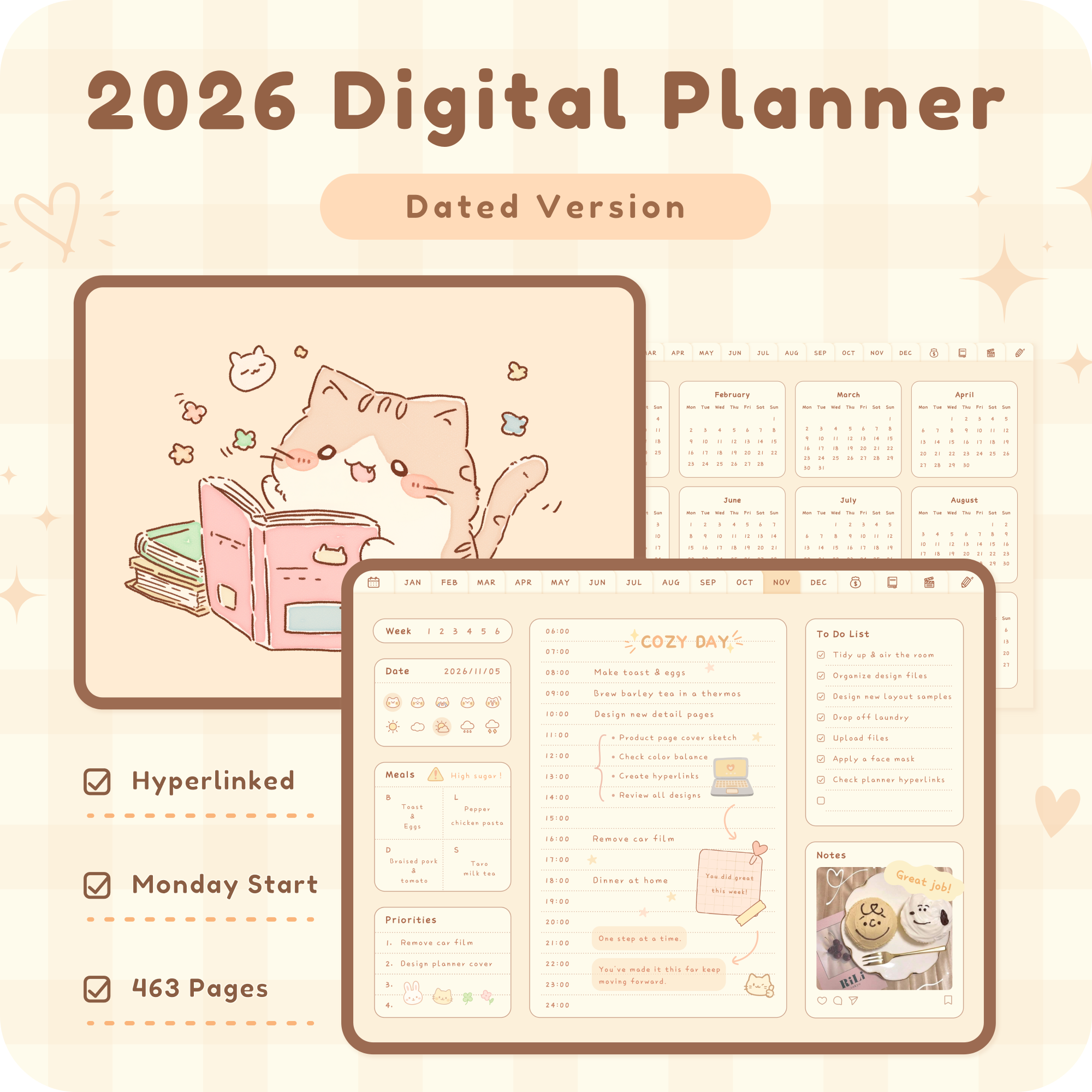2026 Digital Planner | Fully Hyperlinked GoodNotes Journal | Cocoa Coconut