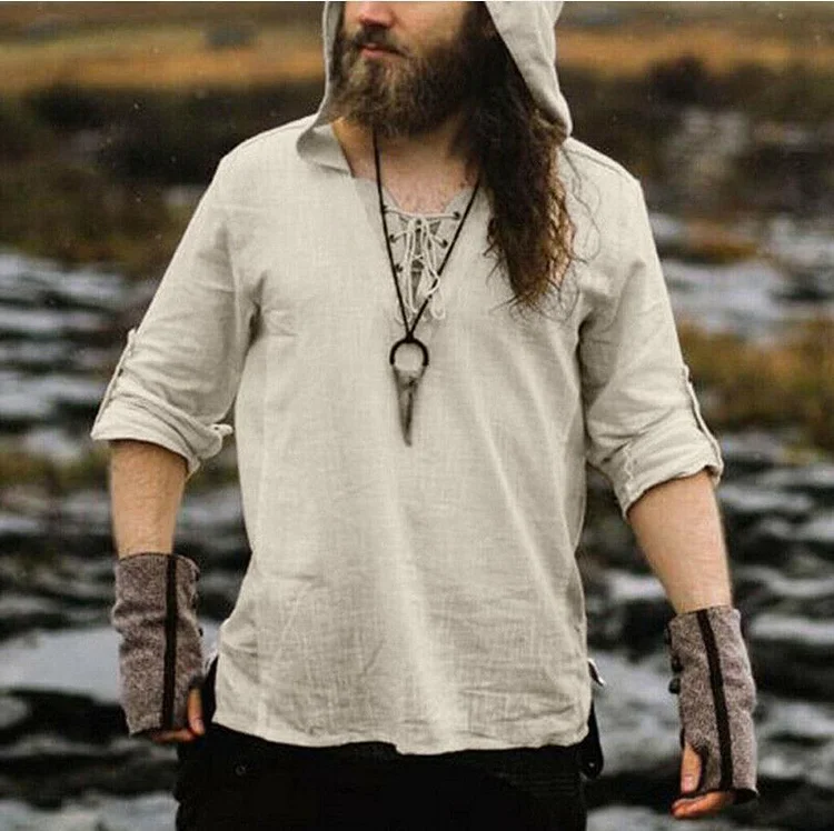 Men's Casual V-neck Solid Beach Long Sleeve Blouse