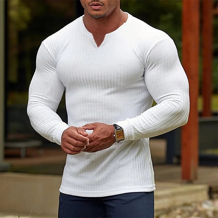Men\'s T shirt Tee Solid Color V Neck Long Sleeve Casual Comfortable / Sports