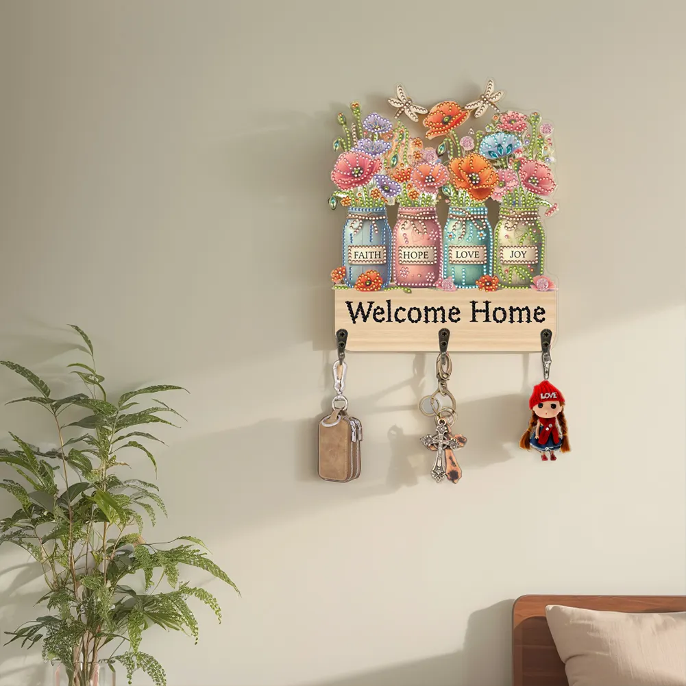 DIY Wooden Vase Diamond Art Hanging Hook Rail Diamond Painting Art Craft Wall Hooks