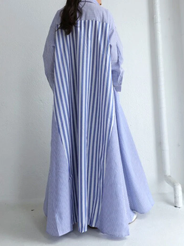 Striped Stand Collar Cape Shirt Dress