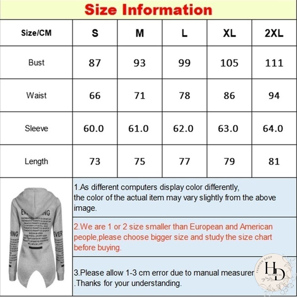 Women Fashion Letter Print Long Sleeve Hooded Coats Ladies V-neck Zipper Irregular Hem
