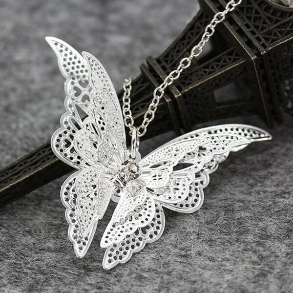 925 Silver Sterling Silver Butterfly Diamond Pendant Necklace