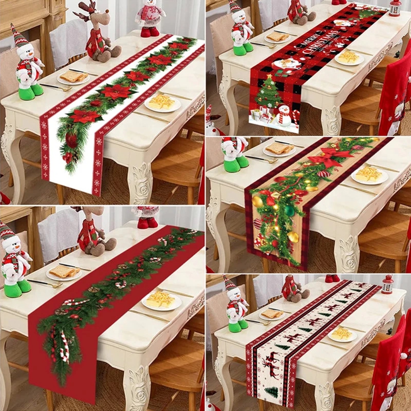Tegooe Polyester Christmas Table Runner - Classic Poinsettia Design 35x180cm