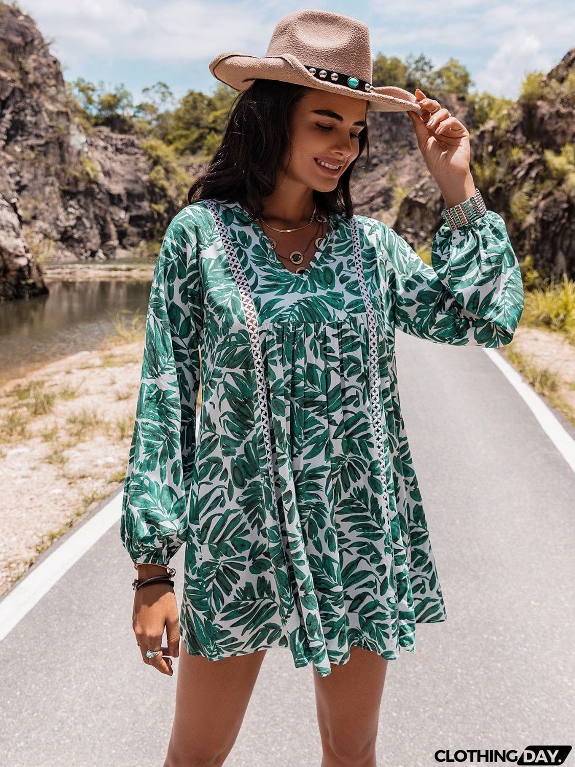 Long Sleeve V-Neck Mini Dress