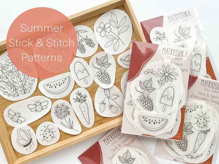 Summer Water Soluble Embroidery Pattern，Peel and Stick Embroidery Kit