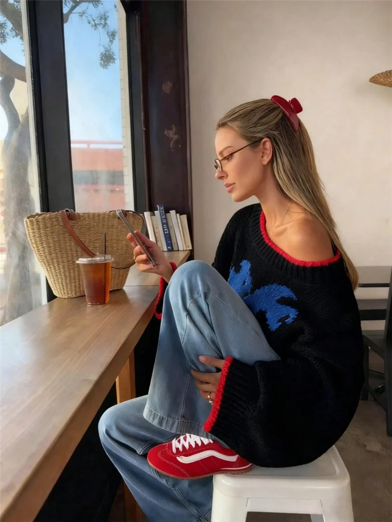 Athvotar Athvotar Fashion Vintage Collidered Tramming Trams Design Knitted Loose Casual Sweater In Autumn/Winter 2025