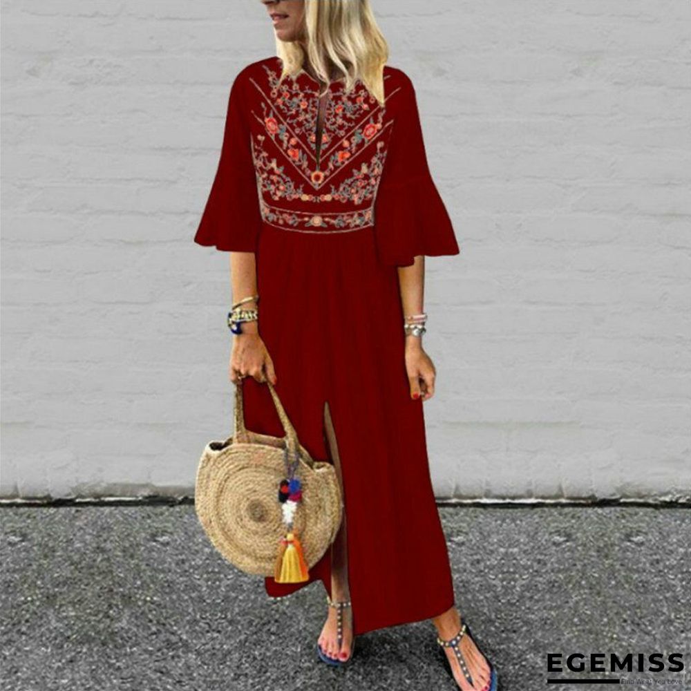 Ethnic Loose Sleeve Print Stitching A-shaped Dress White Dresses | EGEMISS