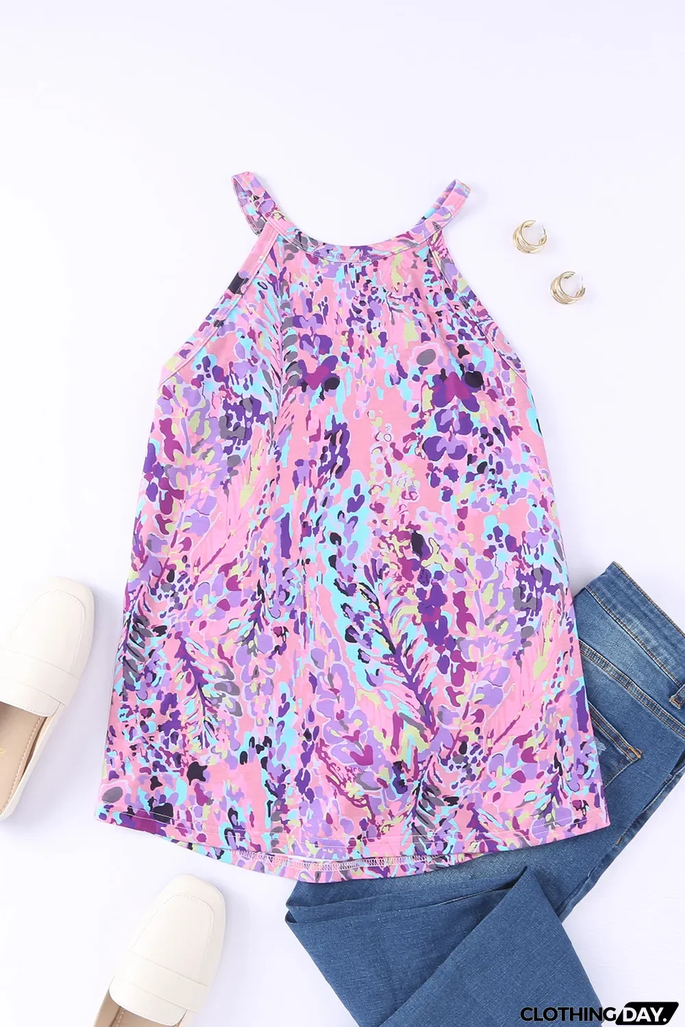 Multicolor Tropical Floral Print Racerback Tank Top