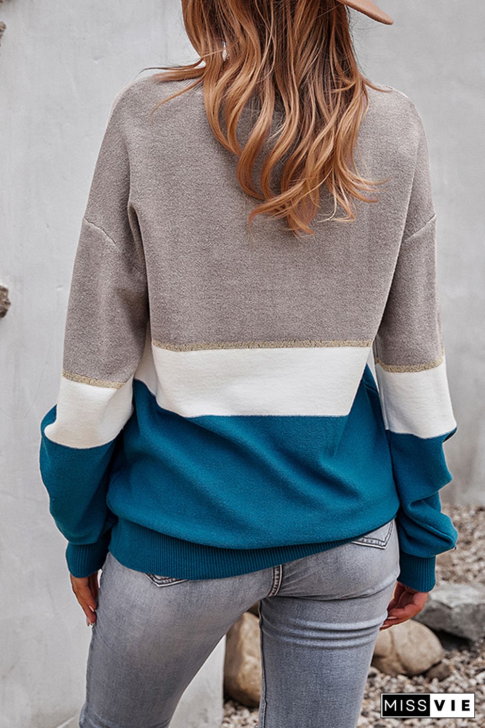 Casual Patchwork  Contrast V Neck Tops