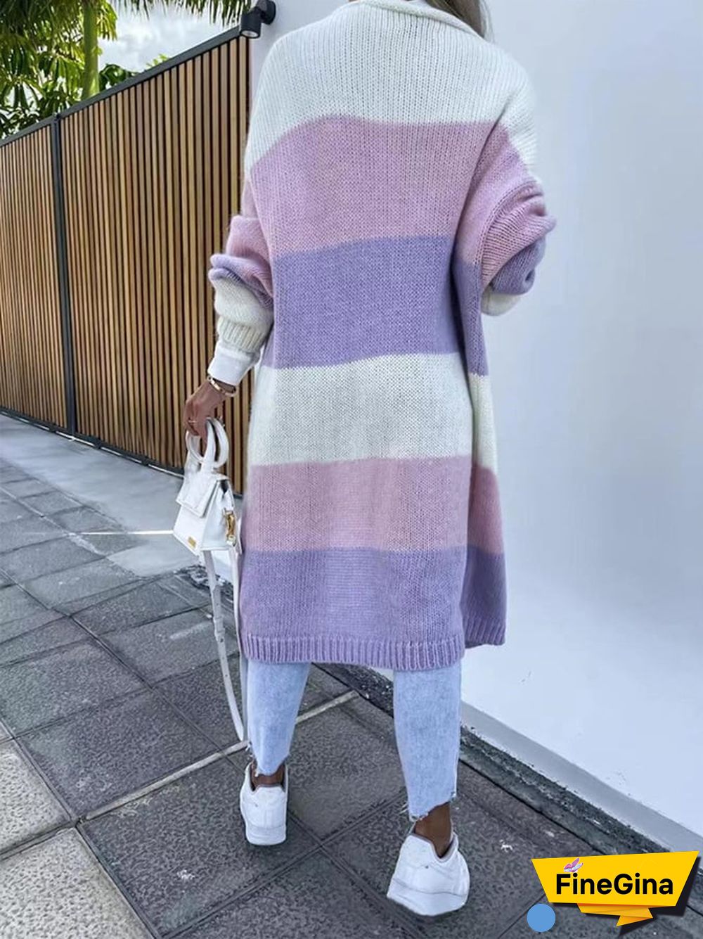 Women's Comfortable Slouchy Casual Colorful Striped Cardigan Sweater