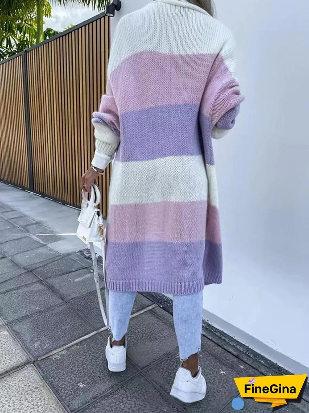 Women's Comfortable Slouchy Casual Colorful Striped Cardigan Sweater