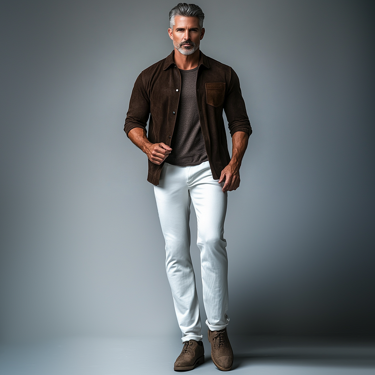 Mens Casual Suede Chest Pocket Single Breasted Long Sleeve Shirt-inspireuse