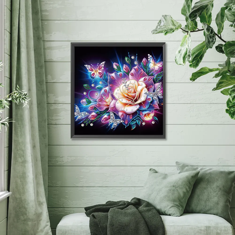 Diamond Painting - Partial Special Shaped Drill - Rose Butterfly(Canvas|30*30cm)