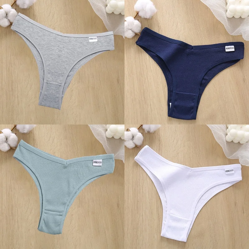 4PCS/Set Cotton Panties Women's Panties FINETOO Sexy Female Underpants Low Waist Underwear Women Pantys Lingerie M-XL