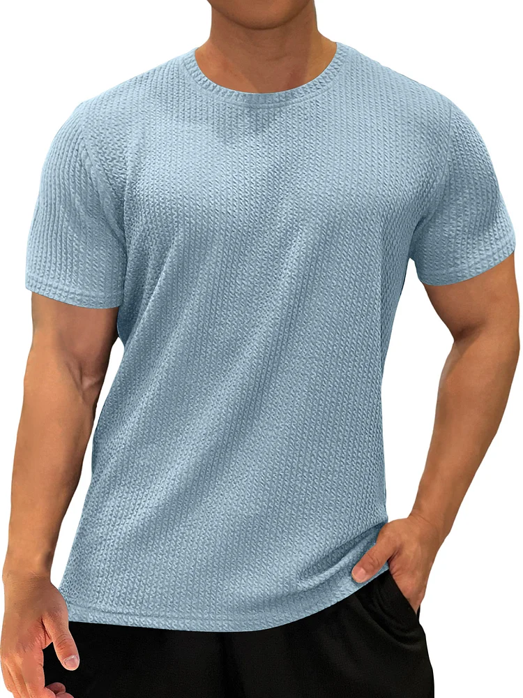 Men's Summer Round Neck Snake Texture Solid Color Short Sleeve T-Shirt