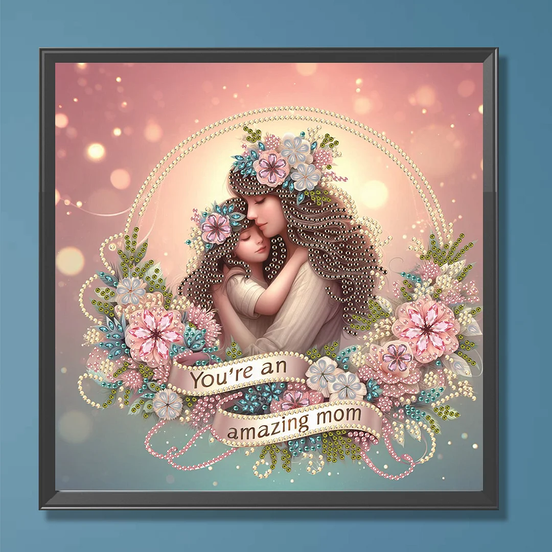 Diamond Painting - Partial Special Shaped Drill - Mother Daughter Hug(Canvas|30x30cm)