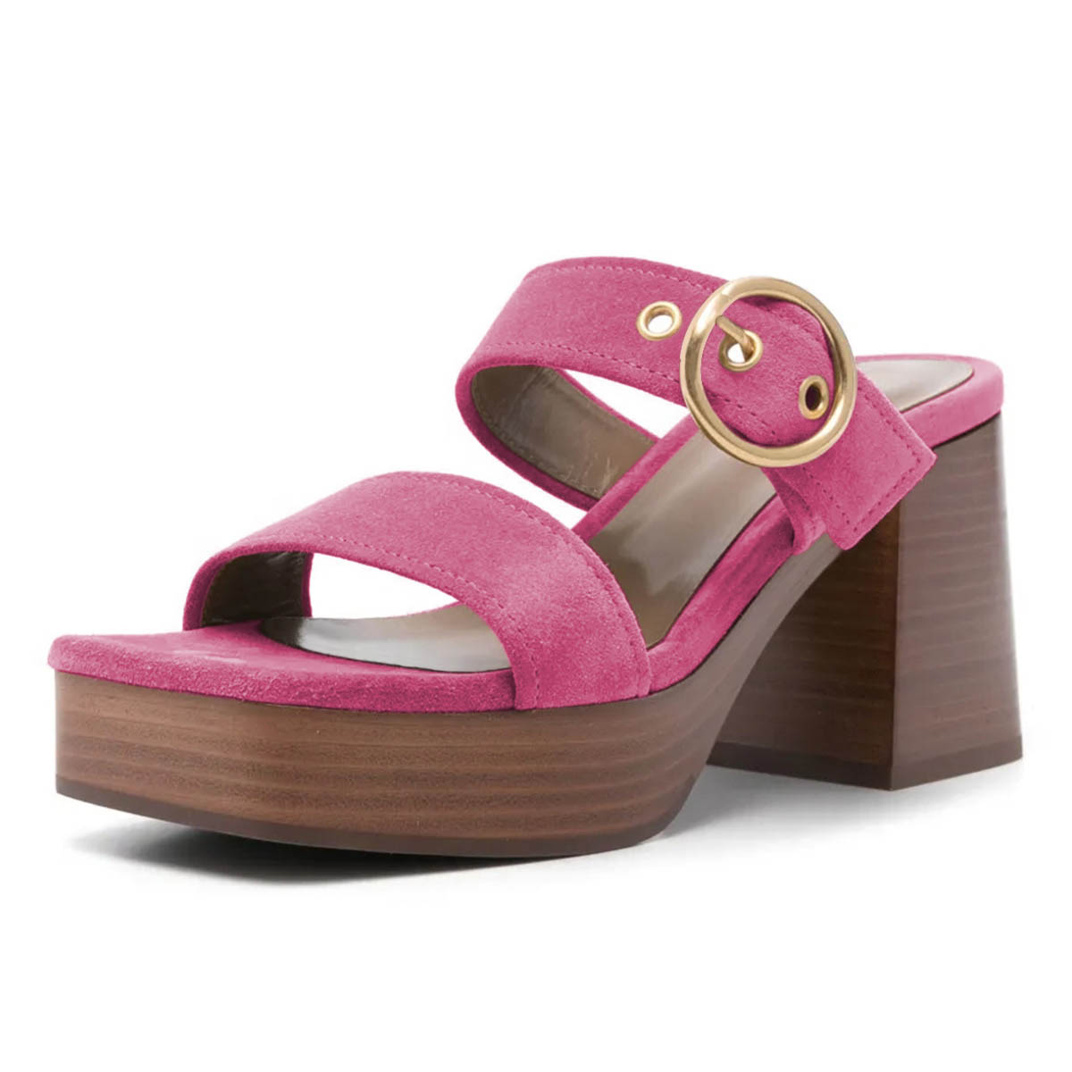 Cute Square Toe Platform Block Heel Pink Dress Sandals for Women Nicepairs