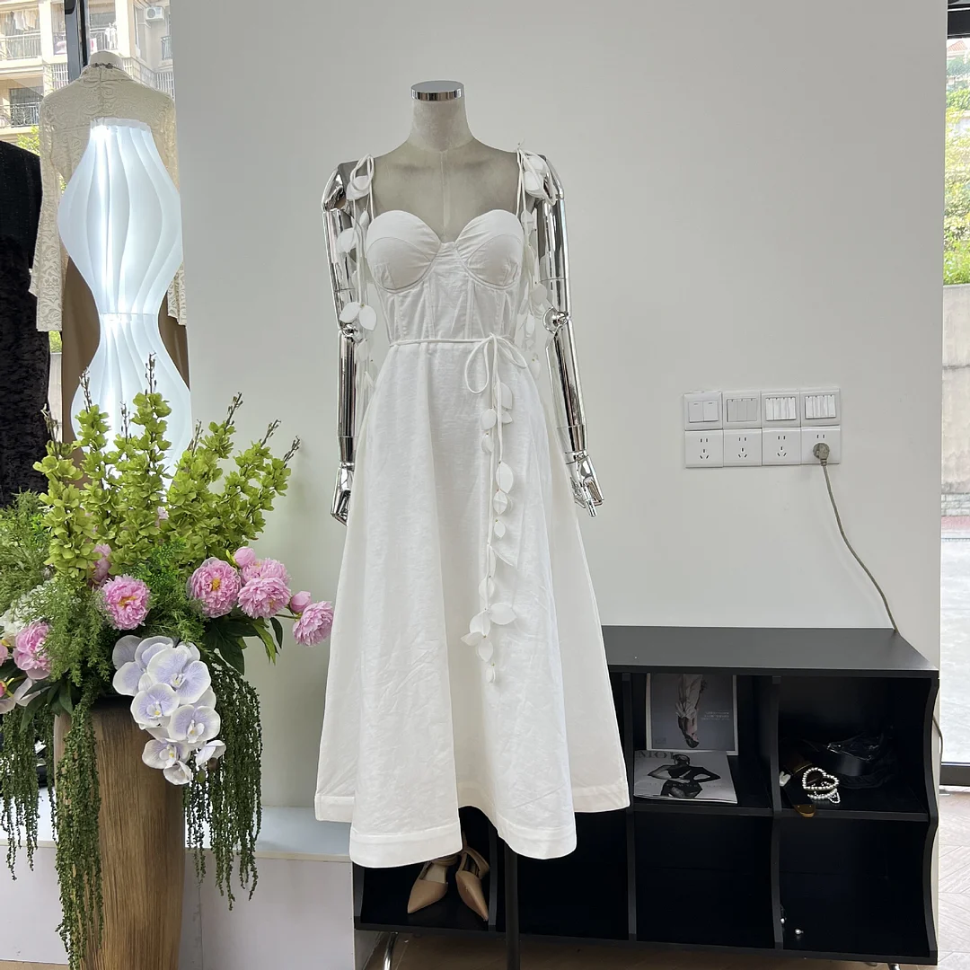 Zingj Small And Pure Desire Petal Tective Shoulder Strap Cotton Slings Pure Color Dress To Take Pictures Of The Atmosphere