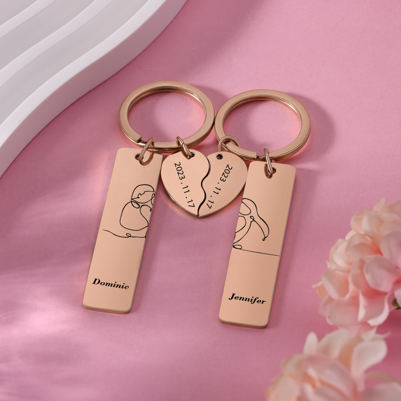 Personalised Couple Keychain Custom 2 Names & 2 Dates Keyring Heart Valentine's Day Gift for Him/Her-Jessemade AU
