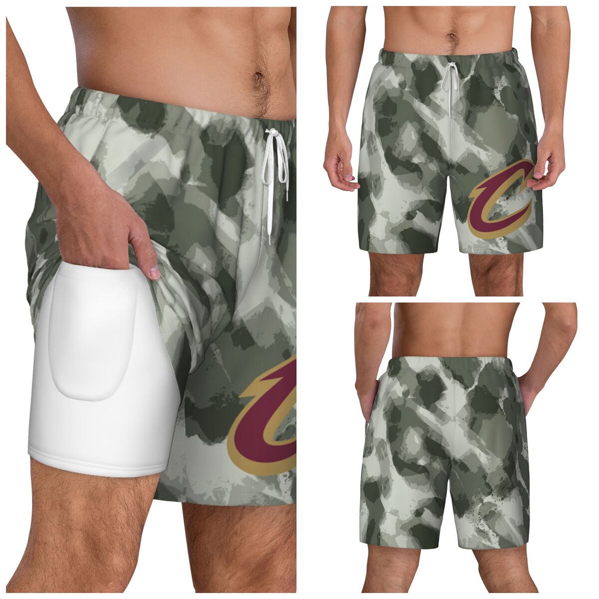 Cleveland Cavaliers Camo Men's Swim Trunks with Compression Liner