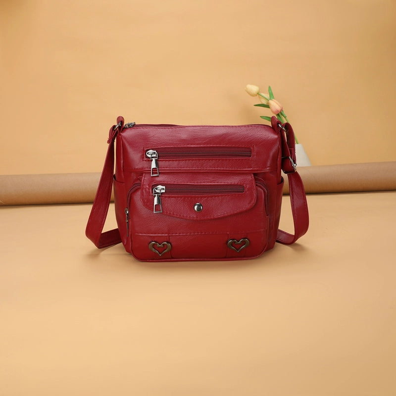 Women’s Medium Pu Leather Solid Color Basic Square Zipper Shoulder Bag Crossbody Bag