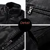 Men's Slim Fit PU Leather Biker Jacket Stand Collar Windproof Outerwear Coat by Inlyline